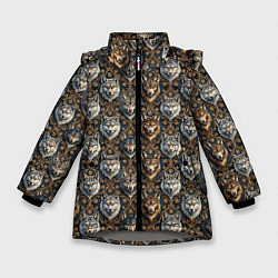 Куртка зимняя для девочки Волки паттерн, цвет: 3D-светло-серый