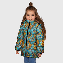 Куртка зимняя для девочки Узоры волки и цветы, цвет: 3D-светло-серый — фото 2