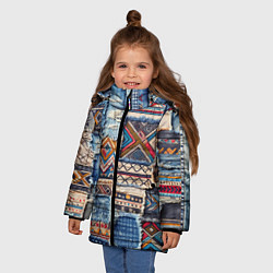 Куртка зимняя для девочки Пэчворк узоры индейцев, цвет: 3D-черный — фото 2