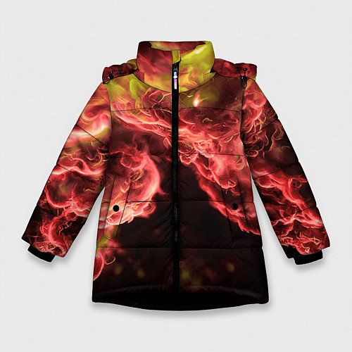 Зимняя куртка для девочки Адское пламя инферно - inferno flame / 3D-Черный – фото 1
