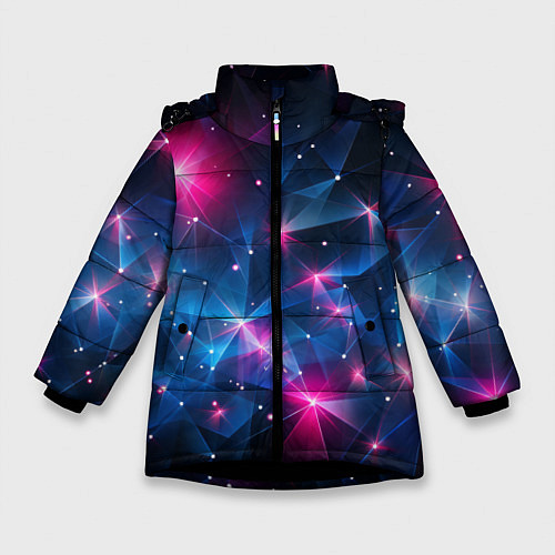 Зимняя куртка для девочки Яркие неоновые вспышки в космосе / 3D-Черный – фото 1