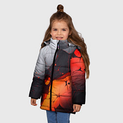 Куртка зимняя для девочки Объемная плита с красной лавой иллюстрация, цвет: 3D-красный — фото 2