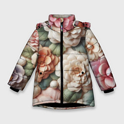 Куртка зимняя для девочки Текстурный фон в пастельных тонах, цвет: 3D-черный