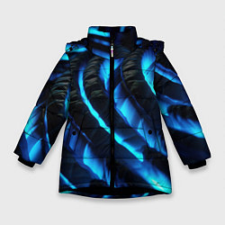Куртка зимняя для девочки Неоновая яркая геометрическая абстракция со светом, цвет: 3D-черный