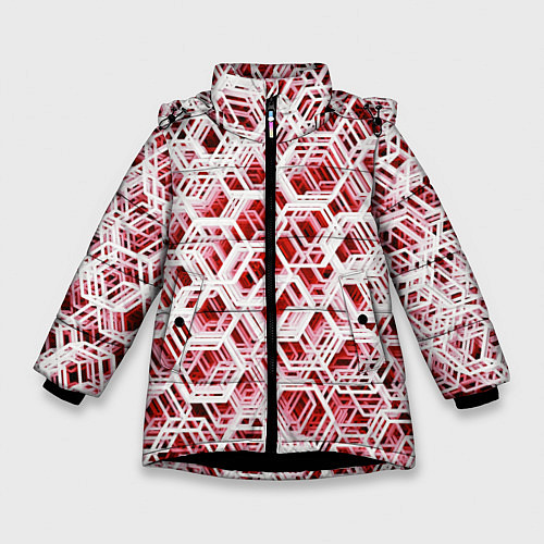 Зимняя куртка для девочки Хаотичный гексагональный каркас в красном тумане / 3D-Черный – фото 1