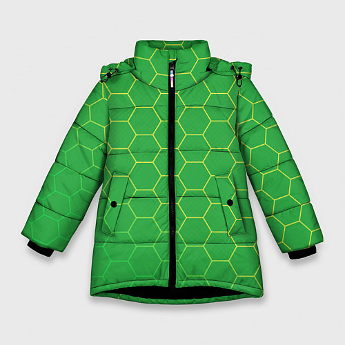 Зимняя куртка для девочки Шестигранники фисташковый / 3D-Черный – фото 1