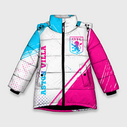 Куртка зимняя для девочки Aston Villa neon gradient style вертикально, цвет: 3D-черный