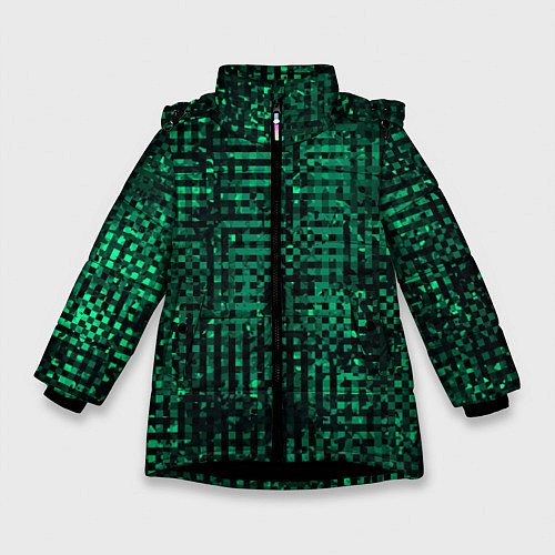 Зимняя куртка для девочки Чёрно-зелёный абстрактный / 3D-Черный – фото 1