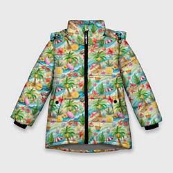 Куртка зимняя для девочки Летнее настроение паттерн, цвет: 3D-светло-серый