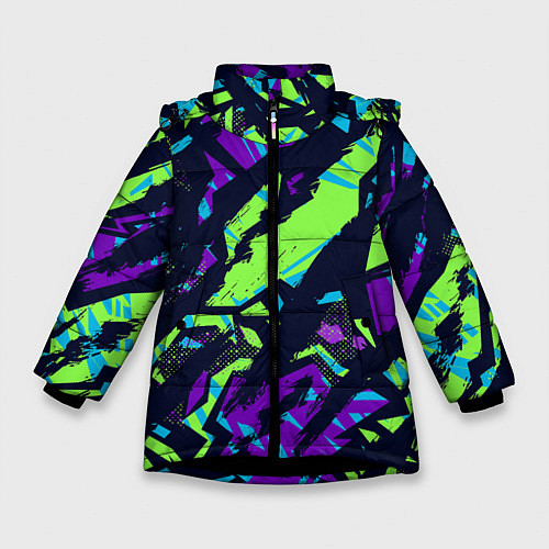 Зимняя куртка для девочки Абстрактный фон со спортивным рисунком / 3D-Черный – фото 1
