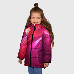 Куртка зимняя для девочки Красно-розовый энергетический хаос волн, цвет: 3D-черный — фото 2