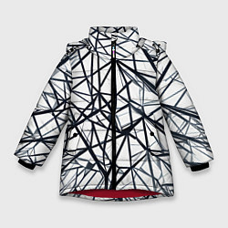 Куртка зимняя для девочки Чёрные хаотичные линии на белом фоне, цвет: 3D-красный