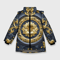 Куртка зимняя для девочки Объемные золотые классические узоры, цвет: 3D-светло-серый