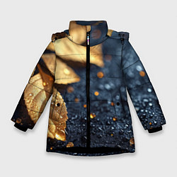 Куртка зимняя для девочки Золотые листья на темном фоне, цвет: 3D-черный