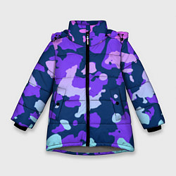 Куртка зимняя для девочки Паттерн с розовыми фиолетовыми и голубыми пятнами, цвет: 3D-светло-серый