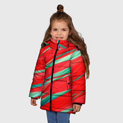 Куртка зимняя для девочки Красный и бирюзовый абстрактный полосы, цвет: 3D-светло-серый — фото 2