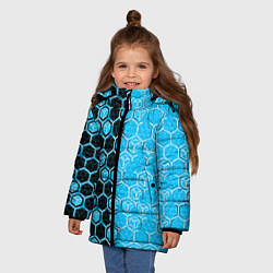 Куртка зимняя для девочки Техно-киберпанк шестиугольники голубой и чёрный, цвет: 3D-черный — фото 2