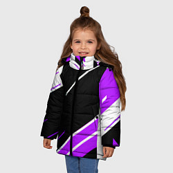 Куртка зимняя для девочки Бело-фиолетовые полосы на чёрном фоне, цвет: 3D-черный — фото 2