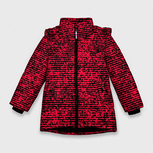 Зимняя куртка для девочки Ярко-розовый в чёрную текстурированную полоску / 3D-Черный – фото 1