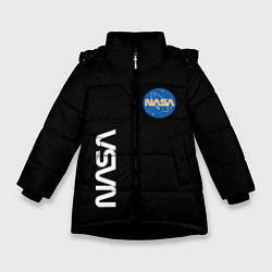 Куртка зимняя для девочки NASA logo usa space, цвет: 3D-черный