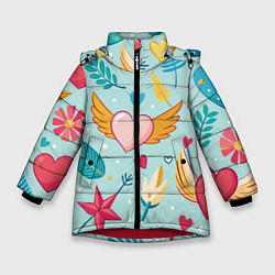 Куртка зимняя для девочки Сердечко с крылышками, цвет: 3D-красный