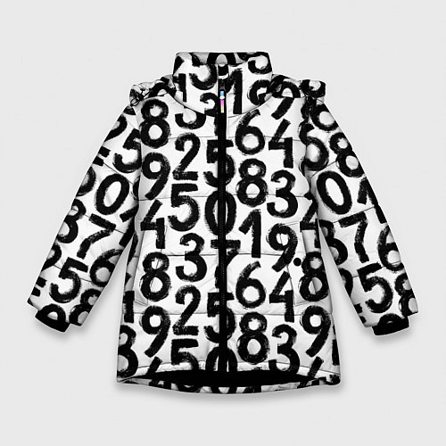 Зимняя куртка для девочки Гранжевые числа / 3D-Черный – фото 1