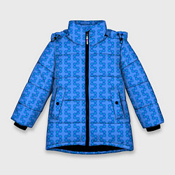 Куртка зимняя для девочки Голубой паттерн цепочки, цвет: 3D-черный