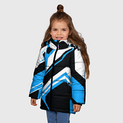 Куртка зимняя для девочки Бело-голубые линии на чёрном фоне, цвет: 3D-черный — фото 2