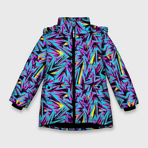 Зимняя куртка для девочки Абстрактный узор с геометрической концепцией / 3D-Черный – фото 1