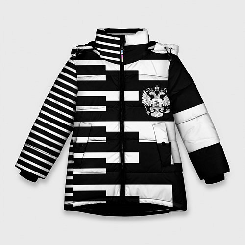 Зимняя куртка для девочки Россия геометрия / 3D-Черный – фото 1