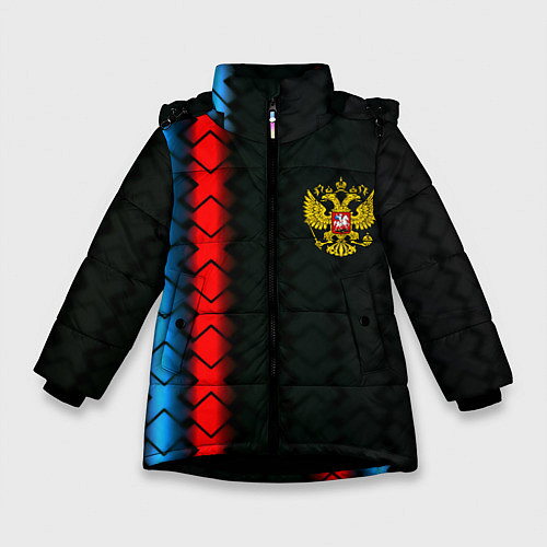 Зимняя куртка для девочки Россия спорт герб / 3D-Черный – фото 1