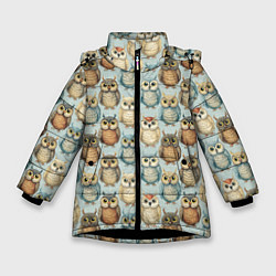 Зимняя куртка для девочки Совы птицы паттерн