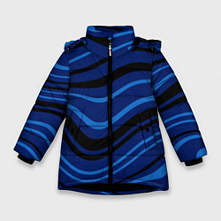 Куртка зимняя для девочки Тёмный синий изогнутые линии, цвет: 3D-черный