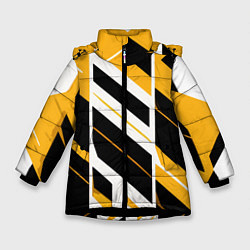 Куртка зимняя для девочки Black and yellow stripes on a white background, цвет: 3D-черный