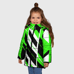 Куртка зимняя для девочки Black and green stripes on a white background, цвет: 3D-светло-серый — фото 2