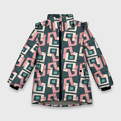 Куртка зимняя для девочки Геометрическая ретро абстракция, цвет: 3D-светло-серый