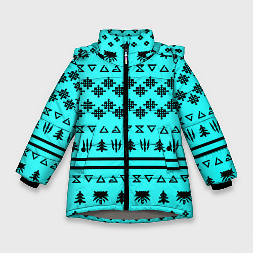Зимняя куртка для девочки Ведьмак зимний паттерн / 3D-Светло-серый – фото 1