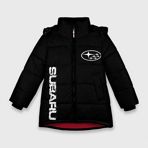 Зимняя куртка для девочки Subaru logo white / 3D-Красный – фото 1