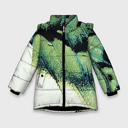 Куртка зимняя для девочки Зелено-черные пятна на светлом, цвет: 3D-черный