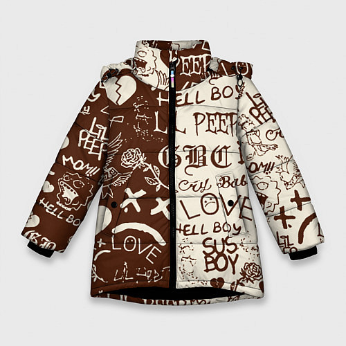 Зимняя куртка для девочки Lil peep retro pattern / 3D-Черный – фото 1