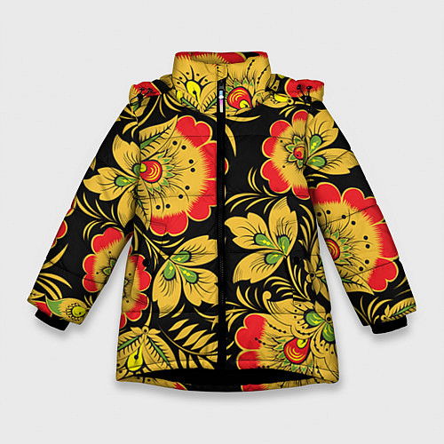 Зимняя куртка для девочки Хохлома / 3D-Черный – фото 1