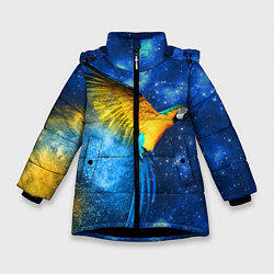 Куртка зимняя для девочки Космический попугай, цвет: 3D-черный