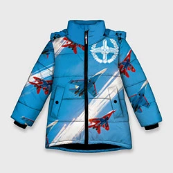 Куртка зимняя для девочки Самолеты ВВС, цвет: 3D-черный