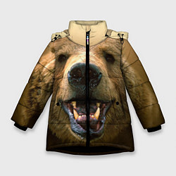Куртка зимняя для девочки Взгляд медведя, цвет: 3D-черный