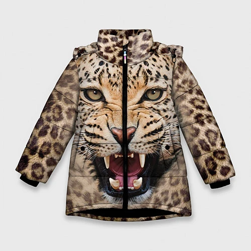 Зимняя куртка для девочки Взгляд леопарда / 3D-Черный – фото 1