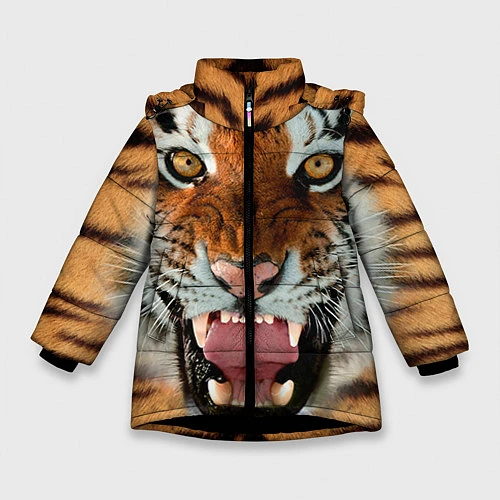 Зимняя куртка для девочки Взгляд тигра / 3D-Черный – фото 1