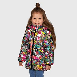Куртка зимняя для девочки Стикербомбинг, цвет: 3D-черный — фото 2