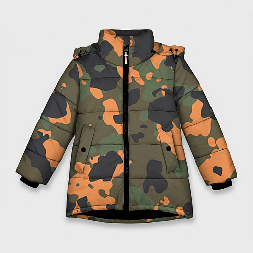 Зимняя куртка для девочки Камуфляж: хаки/оранжевый / 3D-Черный – фото 1