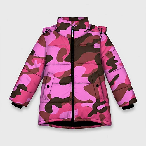 Зимняя куртка для девочки Камуфляж: розовый/коричневый / 3D-Черный – фото 1