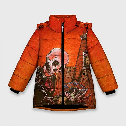 Зимняя куртка для девочки Скелет с гитарой / 3D-Черный – фото 1
